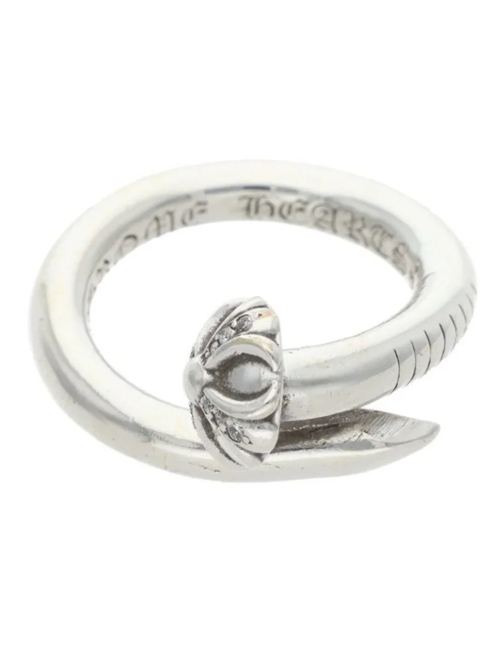 Chrome Hearts Nail Crsball P D Cross Ball Pave Diamond Silver Ring